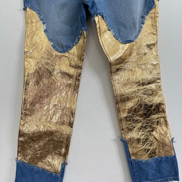 BRANDON MAXWELL The Cortlandt Denim Pant W/ Metallic Leather Combo Size 29 New - Picture 6 of 14